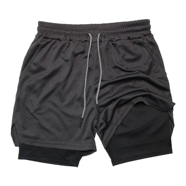 Men'S Double Layer Fitness Shorts Men Fitness Gym Training 2 in 1 Sports Shorts Quick Dry Workout Jogging Double Deck Summer