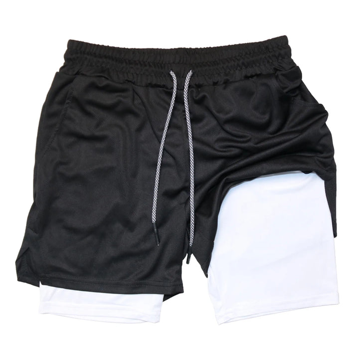 Men'S Double Layer Fitness Shorts Men Fitness Gym Training 2 in 1 Sports Shorts Quick Dry Workout Jogging Double Deck Summer