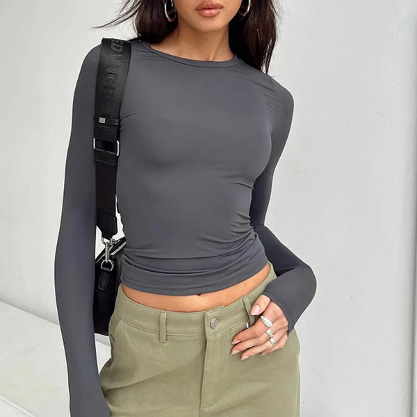 Women Casual Long Sleeve T-Shirts Spring Autumn Solid Slim Fit Pullovers Tees Shirts Female Streetwear Base Tees Tops Casual